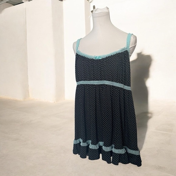 Black Polka Dot babydoll with baby Blue lace Accents 14/16 - Picture 1 of 6